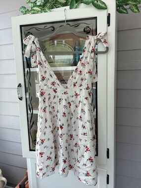 Forever 21 White Floral Tie-Shoulder Dress with Red and Blue Blooms